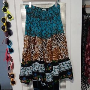 💜 3/$15💜Northwest Blue and Brown Tiered Maxi Skirt, Medium💜